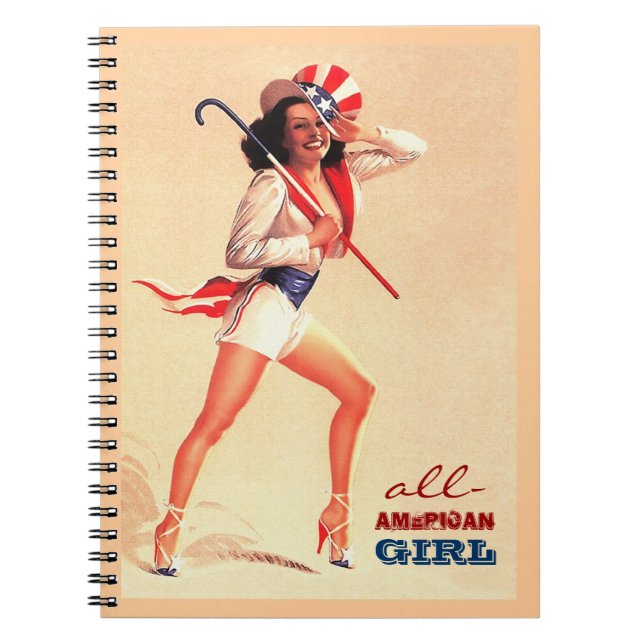 Caderno Espiral Rapariga Americana. Design Pin-up (Frente)