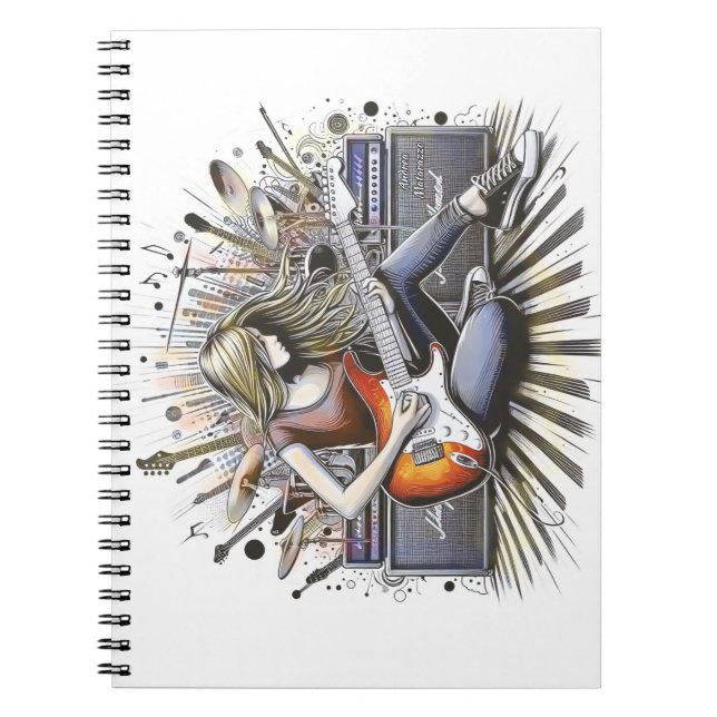 Caderno Espiral Rapariga com vibrações musicais (Frente)