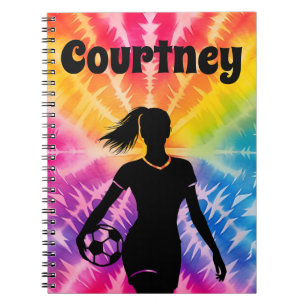 Caderno Espiral Rapariga de futebol personalizada Tie Dye Rainbow