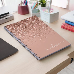 Caderno Espiral Rapariga do Monograma de Script Brilhante Cor-de-r