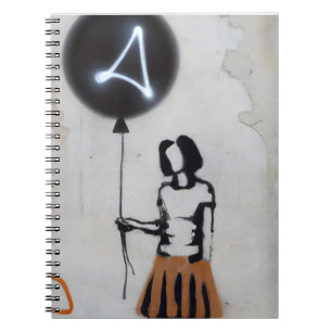 Caderno Espiral Rapariga moderna de Grafite com Neon Balloon Art