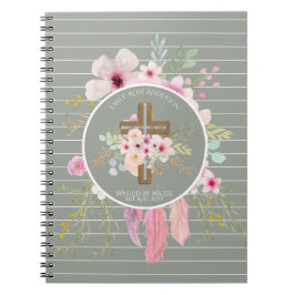 Caderno Espiral Raparigas Personalizadas BAPTISM - Sage Floral Cro