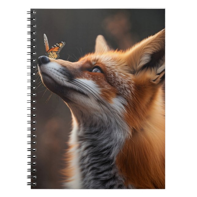 Caderno Espiral Raposa-branca com uma borboleta sentada no nariz (Frente)