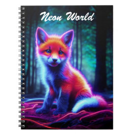 Caderno Espiral Raposa brilhante de fantasia bonita com aura biolu