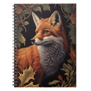Caderno Espiral Raposa com Folhas de outono Arte Sanitária Flora