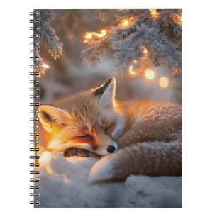 Caderno Espiral Raposa Dormindo Sob Ramificações De Neve