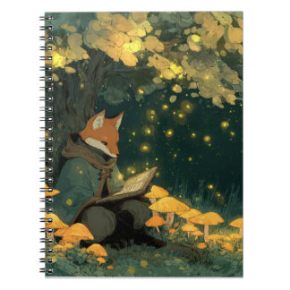 Caderno Espiral Raposa Encantada Lendo Sob Vagalumes