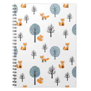 Caderno Espiral Raposa Florestal: Fundo Branco Vintage