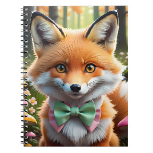 Caderno Espiral Raposa Fofa com um Laço Verde e Rosa