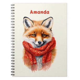 Caderno Espiral Raposa Fofa com uma Imagem de Outono de Cachecol V
