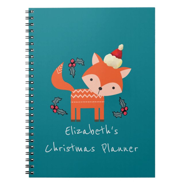 Caderno Espiral Raposa Laranja Em Planos De Natal De Santa Hat Per (Frente)