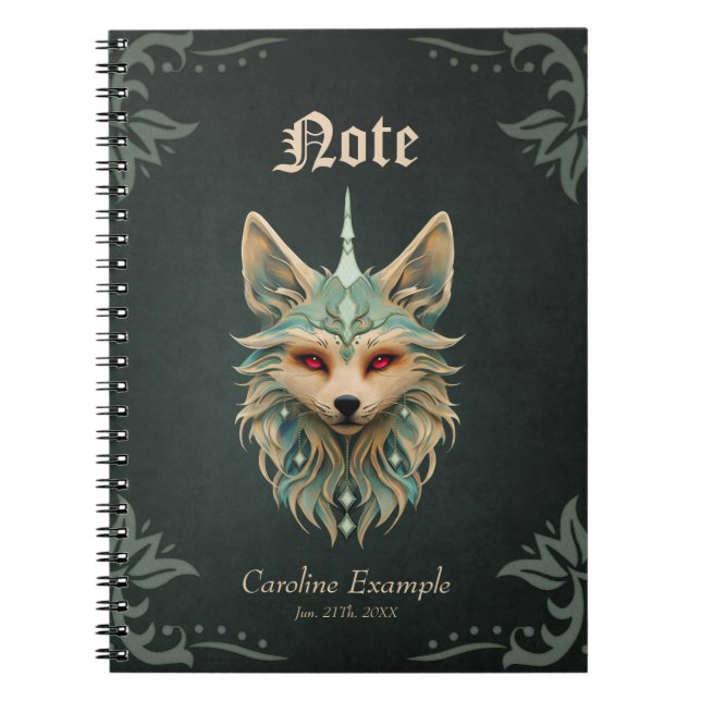 Caderno Espiral Raposa mística com olhos vermelhos perfurantes. (Frente)