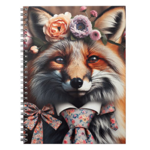 Caderno Espiral Raposa selvagem usando uma gravata fofa