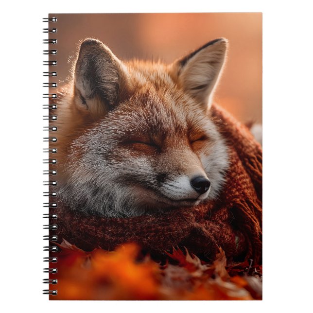 Caderno Espiral Raposa Vermelha Adormecida em um Cachecol de Outon (Frente)