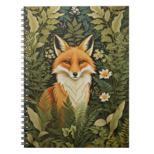 Caderno Espiral Raposa Vermelha Elegante e Folhagem Verde