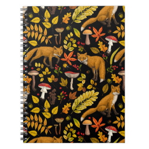 Caderno Espiral Raposas de outono em preto