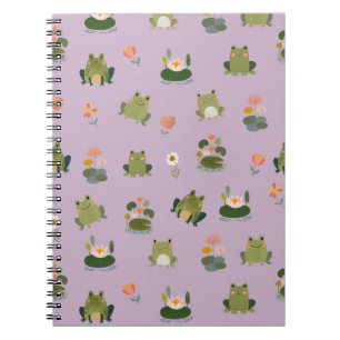 Caderno Espiral Rãs e Folhas de Nenúfar em Roxo Rosado