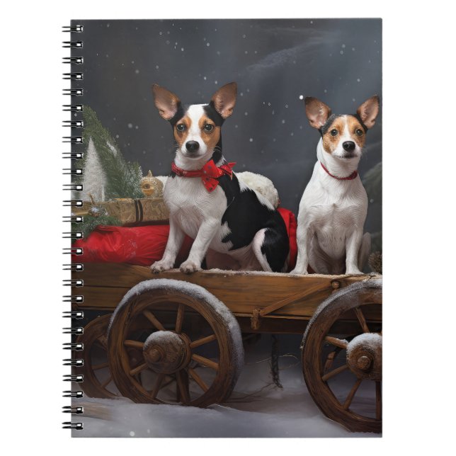 Caderno Espiral Rat Terrier Snowy Sleigh Decência de Natal (Frente)