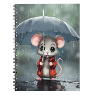 Caderno Espiral Rato debaixo de um guarda-chuva