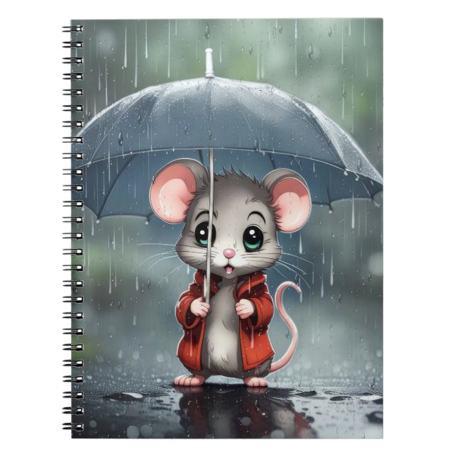 Caderno Espiral Rato debaixo de um guarda-chuva (Frente)