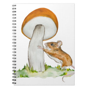 Caderno Espiral Rato engraçado com cogumelo selvagem