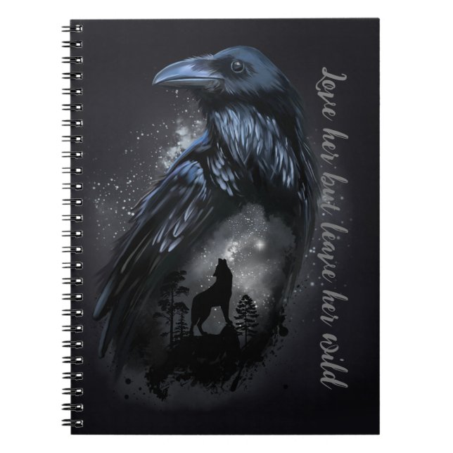 Caderno Espiral Raven e lobo que uivam na lua (Frente)