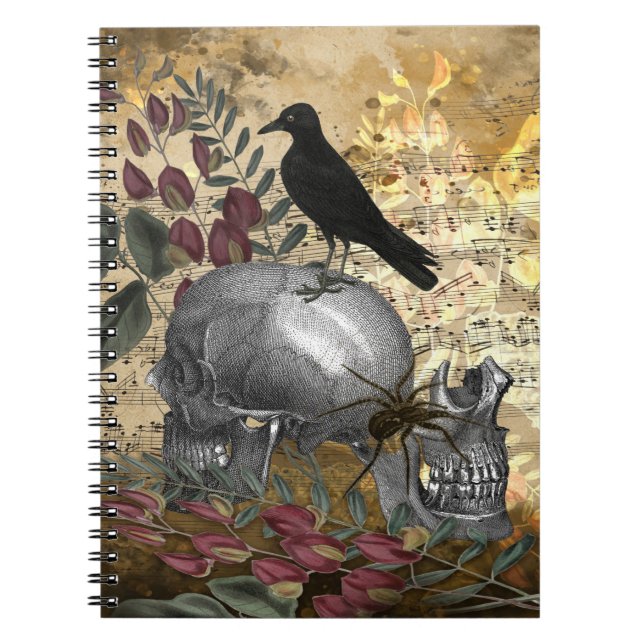 Caderno Espiral Raven Skull Spider Vintage (Frente)