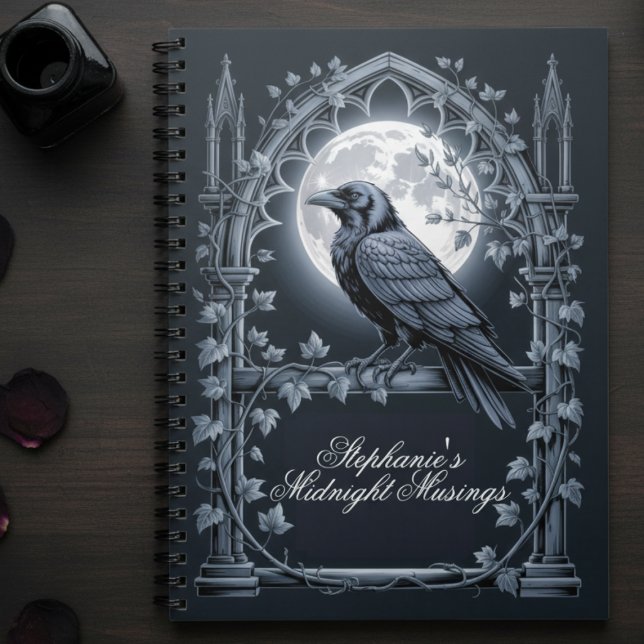 Caderno Espiral Raven Sob Diário Da Meia-Noite Gótica Da Lua (Gothic raven personalized journal)