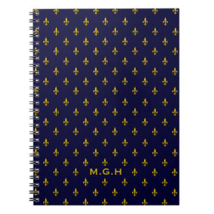 Caderno Espiral Real Blue Fleur De Lis Patterno Monograma