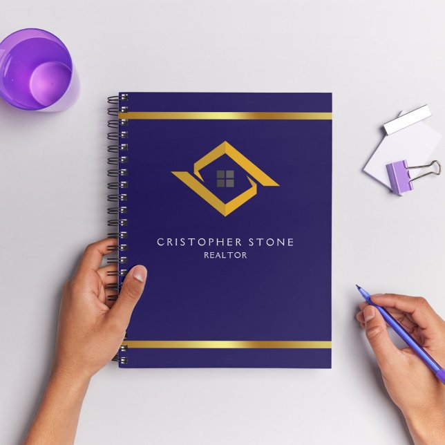 Caderno Espiral Real Estate Navy Blue House Logo Modern Realtor (Real Estate Navy Blue House Logo Modern Realtor Notebook)