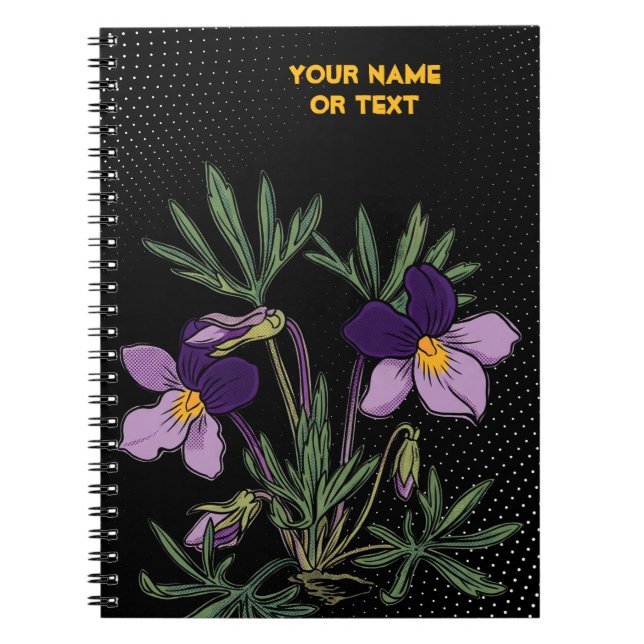 Caderno Espiral Rebelde Botânico: Violeta de Pé de Pássaro Pop Art (Frente)