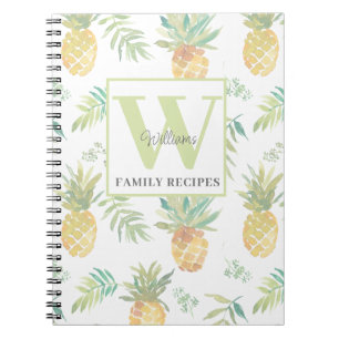 Caderno Espiral Receita de abacaxi tropical monograma