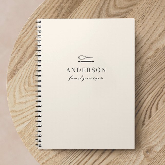 Caderno Espiral Receita de Assar Nome de Família Neutro Minimalist (Criador carregado)