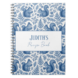 Caderno Espiral Receita de Floresta de Esquilo Azul Monograma Chin