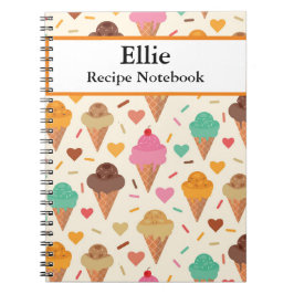 Caderno Espiral Receita de padrão de cone de sorvete personalizado