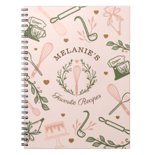 Caderno Espiral Receita de Utensil de Cozinhar e Baking Verde Rosa