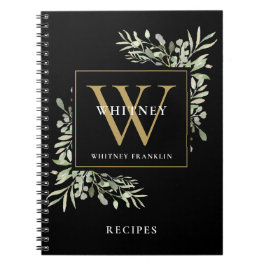 Caderno Espiral Receita Livro de Cozinha com Monograma Dourado Mod