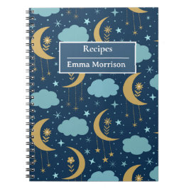 Caderno Espiral Receita Personalizada Boho Lua Floral Dourada 