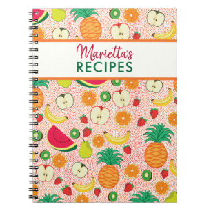 Caderno Espiral Receita Personalizada Colorida de Padrão de Frutas