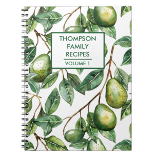 Caderno Espiral Receita Personalizada da árvore Avocado pintada à 