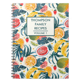 Caderno Espiral Receita Personalizada de frutas Tropicais de Aquar