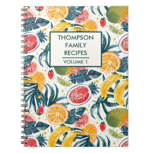 Caderno Espiral Receita Personalizada de frutas Tropicais de Aquar