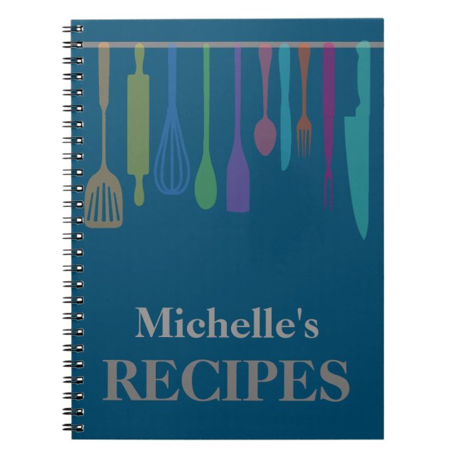 Caderno Espiral Receita personalizada de utensílios de cozinha (Frente)
