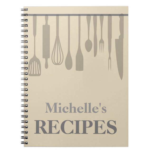 Caderno Espiral Receita personalizada de utensílios de cozinha (Frente)