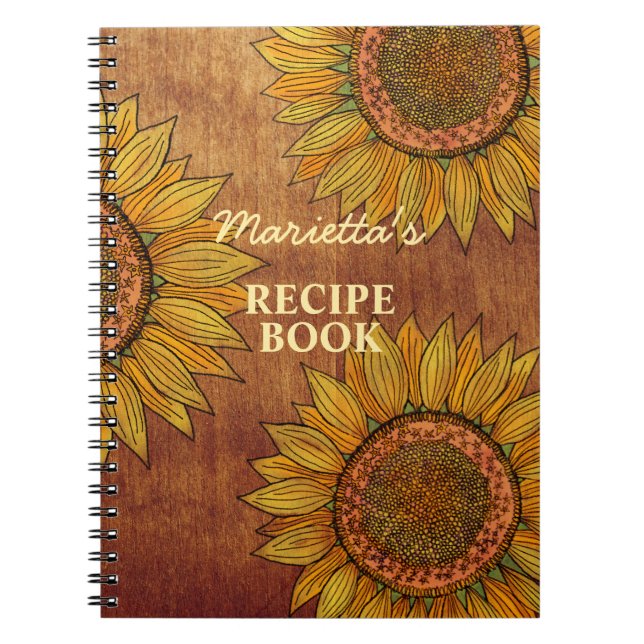 Caderno Espiral Receita Personalizada Fita Rústica de Girassol Rús (Frente)