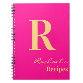 Caderno Espiral Receita Rosa Quente com Nome do Monograma Moderno
