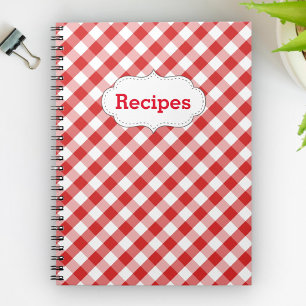Caderno Espiral Receitas com Elegante Padrão Xadrez Vermelho