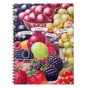 Caderno Espiral Receitas da Família Elegante de Frutas Vintage
