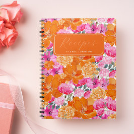 Caderno Espiral Receitas de Chá de Noiva Floral Rosa Brilhante e L