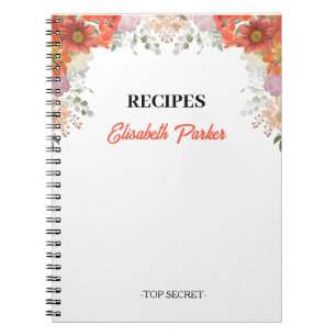 Caderno Espiral Receitas de cozinha de flores rústicas elegantes